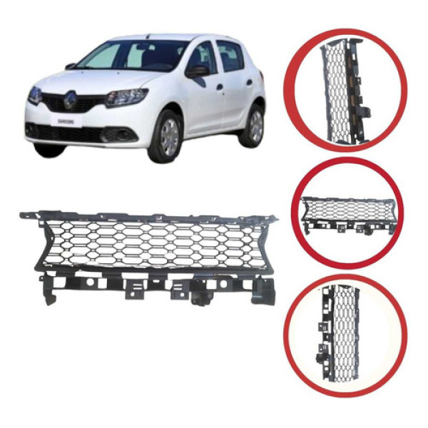 Grade Inferior Para-choque Dianteiro Sandero 2014 A 2019 Preto Fosco